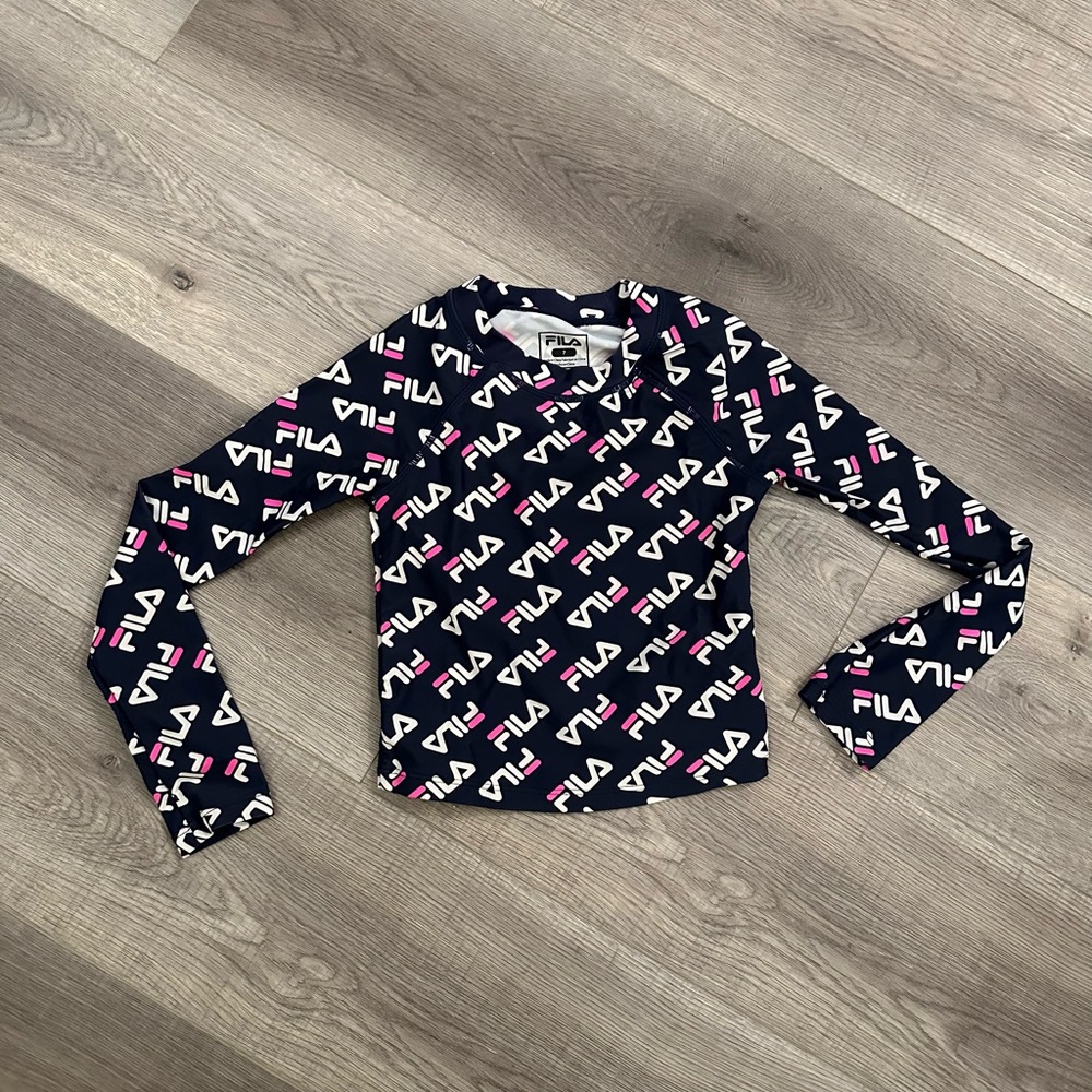 4/20$ Fila Logo Long Sleeve Rashguard Swim Top size 7